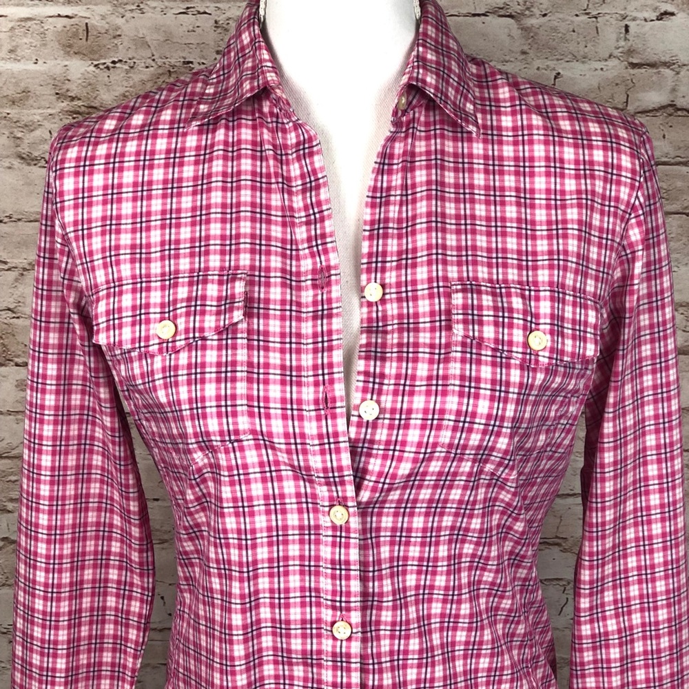 Banana Republic, Pink Plaid Button Up Sz XS - Picture 4 of 10
